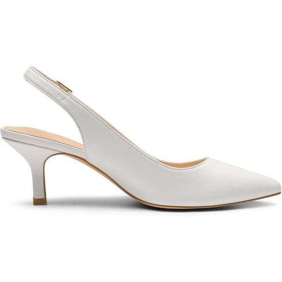 Dream Pairs Women White-pu Faux Suede Pointed Toe Slingback Low Kitten Heels - Picture 2 of 7